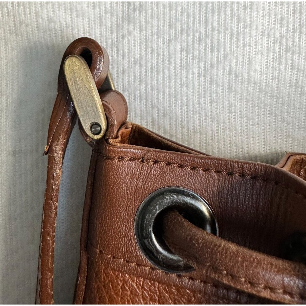 BURBERRYS Brown Leather Drawstring Bucket Bag COA Nova Check Haystack Lining VTG - Picture 8 of 14